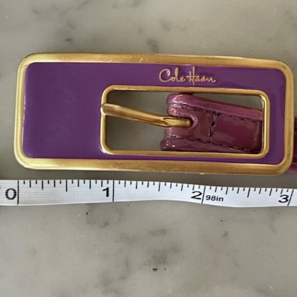 COLE HAAN Womens Purple Logo Buckle Patent Slim Skinny Belt main image 4